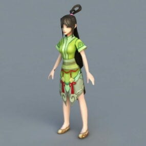 3д модель Зеленой аниме девушки