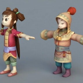 Cartoon jongen en meisje 3D-model
