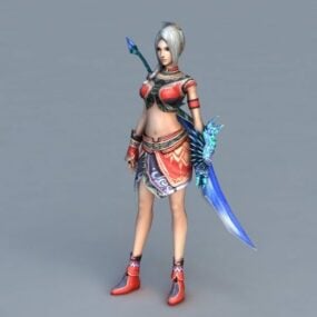Female Warrior With Sword 3d model