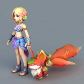 نموذج Anime Girl & Fox Spirit ثلاثي الأبعاد
