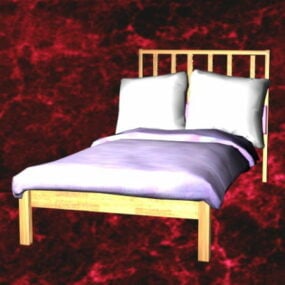 Wood Twin Bed With Headboard 3d model