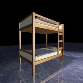 Katil 3 tingkat kayu dengan model XNUMXd Tangga