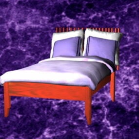 Wood Bed With Sheets 3d model