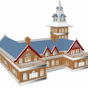 3D model budovy školy ve francouzském stylu