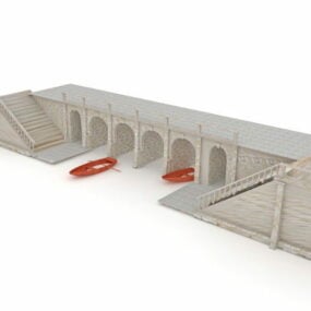 مدل سه بعدی پل سنگی، اسکله و قایق