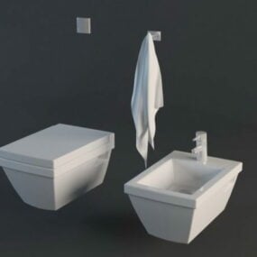 Toilet And Bidet Set 3d model