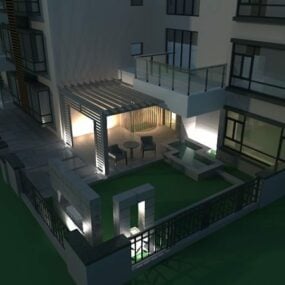 Zewnętrzne patio w nocy Model 3D