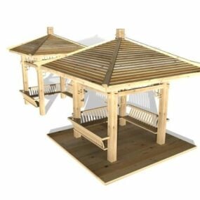 Modelo 3d de pavilhões de madeira