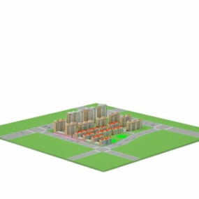 3д модель плоских зданий в жилом районе