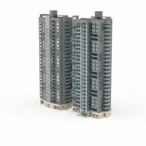 Model 3d Apartmen Dua Blok Menara