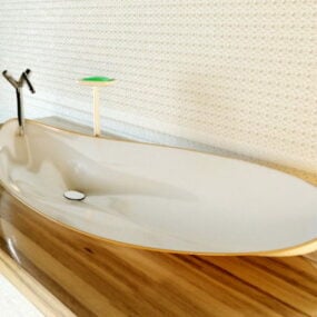 Mô hình 3d bồn rửa và mặt bàn gỗ trong phòng tắm