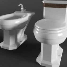 Retro Bidet And Toilet 3d model