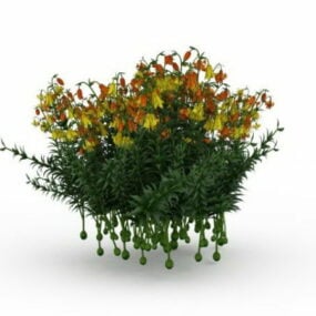 Modelo 3d de arbustos con flores amarillas.