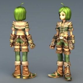 Grøn Anime Girl Fighter 3d-model