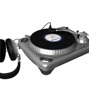 Direktdriven skivspelare med hörlurar 3d-modell
