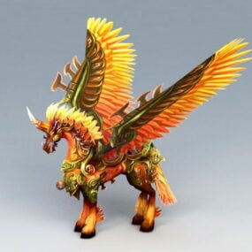 Modello 3d di unicorno rosso con ali