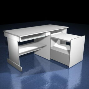 White Office Computer Desk 3d model