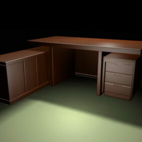 میز مدیریت با کمدهای انباری مدل سه بعدی