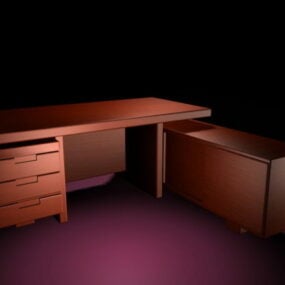 Executive Desk With Attached Cabinet 3d model