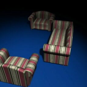 ストライプのソファ、リビングルームの家具3Dモデル