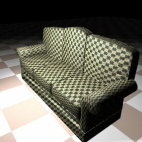 Modelo 3d de sofá de tecido com três almofadas