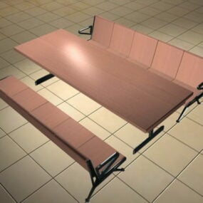 自助餐厅桌子与长凳3d模型