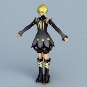 Modelo 3D de garota deprimida de anime