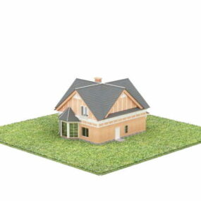 芝生のある家3Dモデル