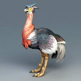 Red Ostrich Bird 3d model
