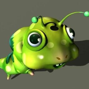דגם 3D אנימציה של תולעת מצוירת חמודה