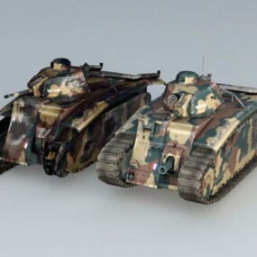 Char B1 Tank And Wrecked 3d model