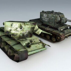 دبابات KV-2 ونموذج ثلاثي الأبعاد مدمر