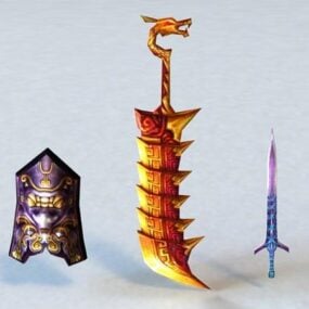 Fantasy-Schwerter und Schild 3D-Modell