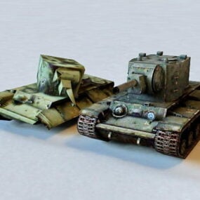 Zerstörtes Kv-2-Panzer-3D-Modell