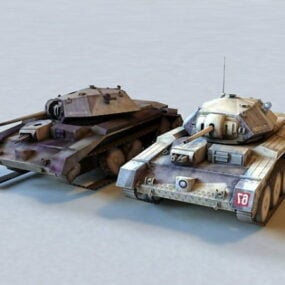 Ww2 Crusader Tank & Destroyed 3d model