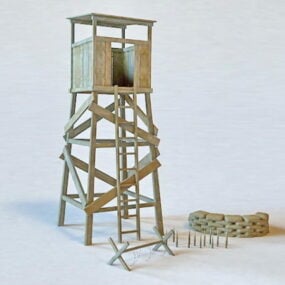 Torre de guarda e saco de areia modelo 3d