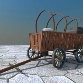 Carro de madera antiguo con barriles modelo 3d