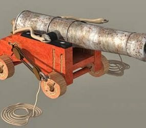 Antique Ship Cannon With Carriage 3d model