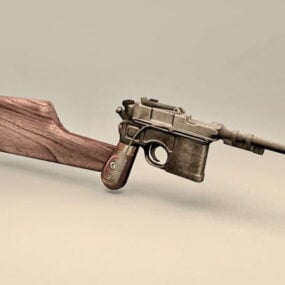 老式手枪带枪托3d模型