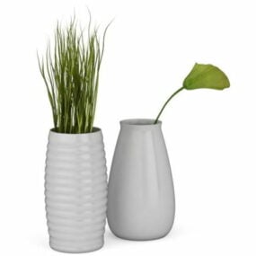 Pflanzen in weißer Vase 3D-Modell