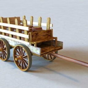 Old Wooden Barrel Cart 3d model