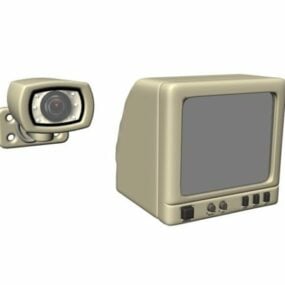 Monitor de seguridad vintage y cámara modelo 3d