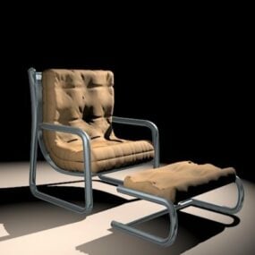 3д модель кресла с откидной спинкой в ​​стиле ретро с пуфиком