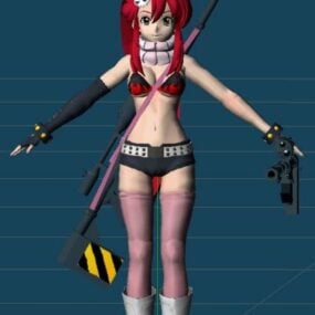 Anime dívka s 3D modelem odstřelovače
