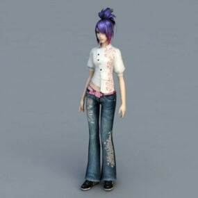 蓝头发的情绪女孩 3d模型