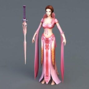 Mô hình nữ chiến binh cầm kiếm 3d