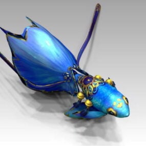 نموذج كارتون السمكة الذهبية الزرقاء ثلاثي الأبعاد