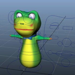 Green Worm Cartoon Rig 3d-modell