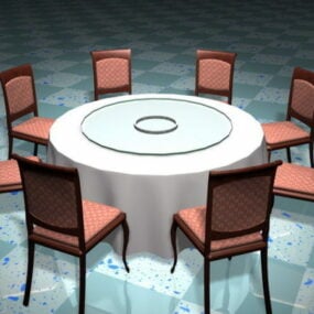 Round Banquet Table And Chairs 3d model