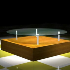 Round Glass Top Coffee Table With Wood Base 3d model